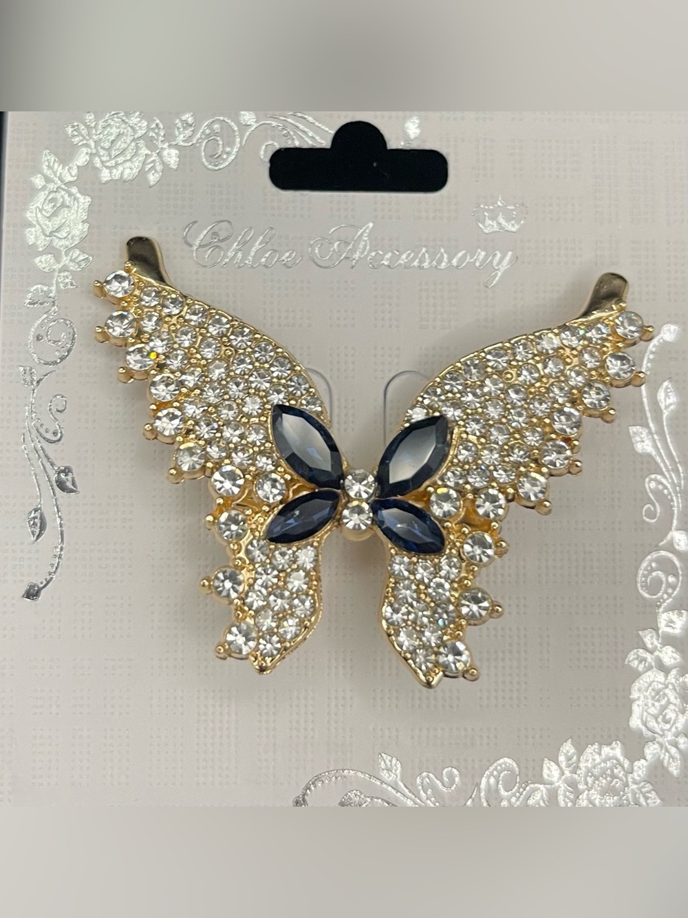 Chloe Accessories NWT Sparkling Rhinestone Butterfly Brooch Pin